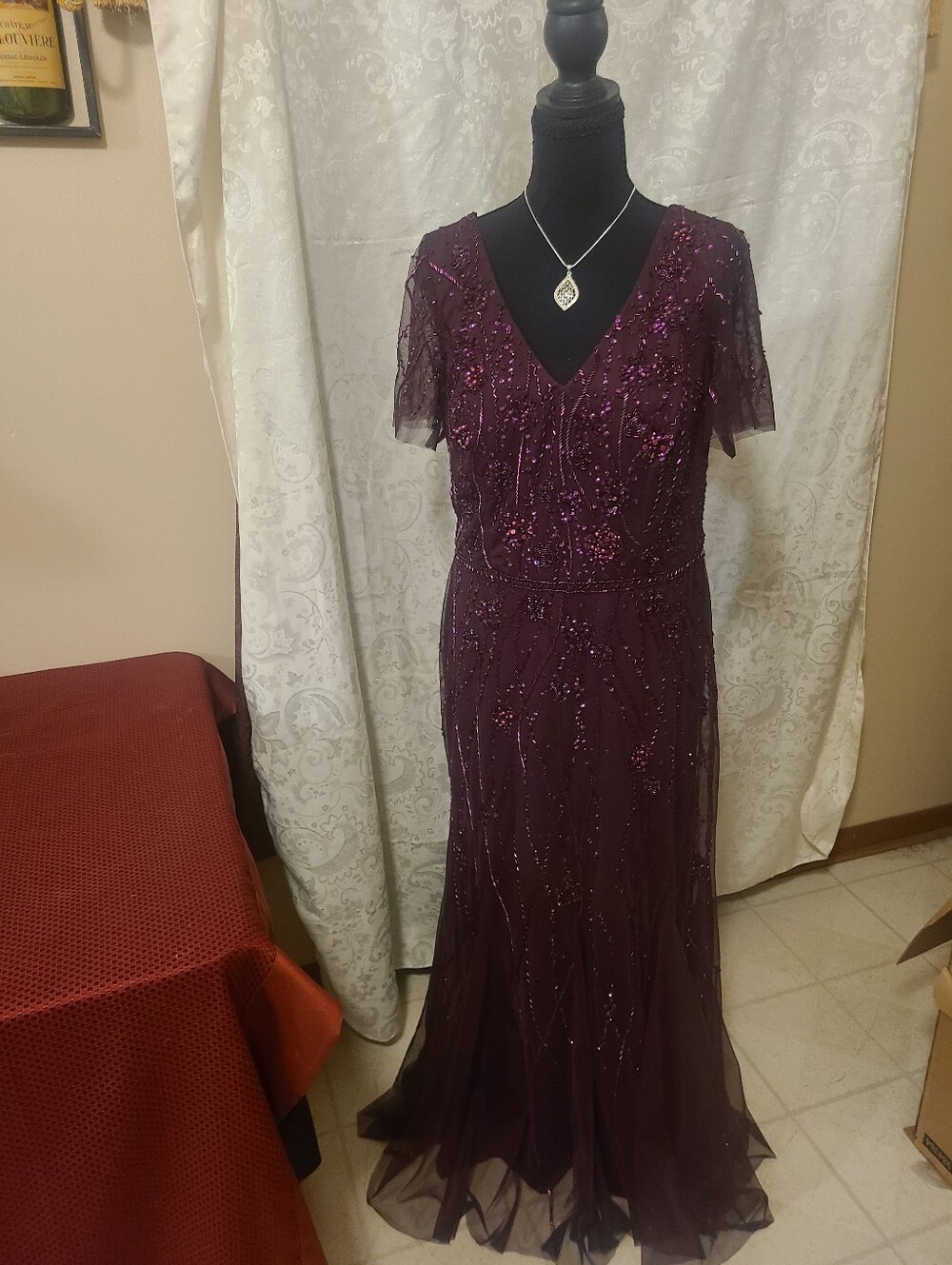 By Anrianna Papell Size 12 Embellished Deep Plum V-Neck Evening Dress Omgoodness
